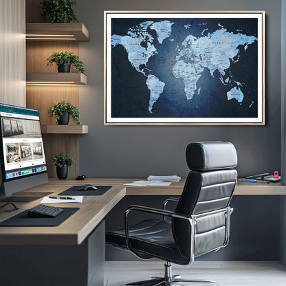 Push Pin World Map Canvas Print – Framed Wall Art for Couples to Track Their Travels – Anniversary Gift or Home Adventure Decor