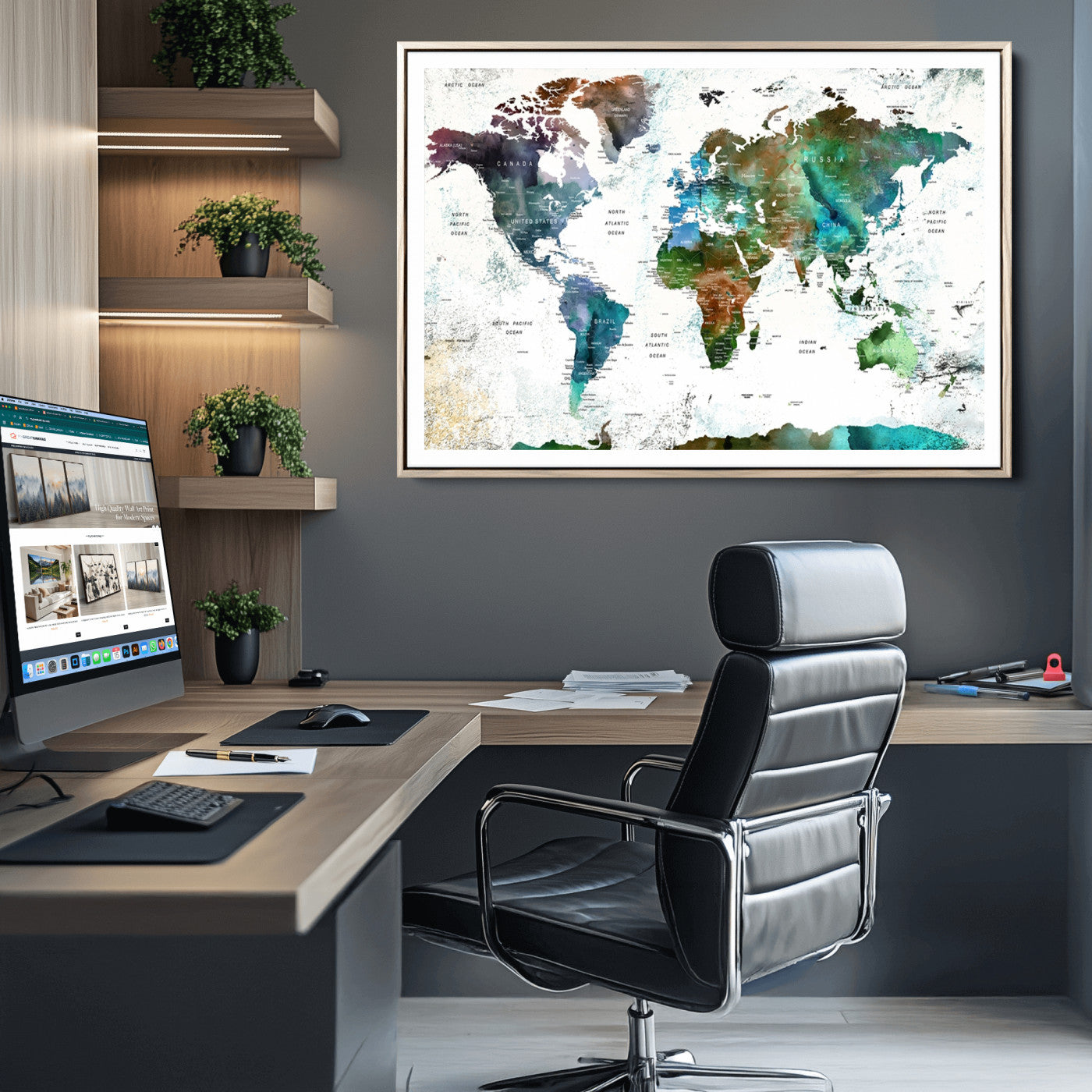 Push Pin World Map Canvas Print – Framed Wall Art for Couples to Track Their Travels – Anniversary Gift or Home Adventure Decor
