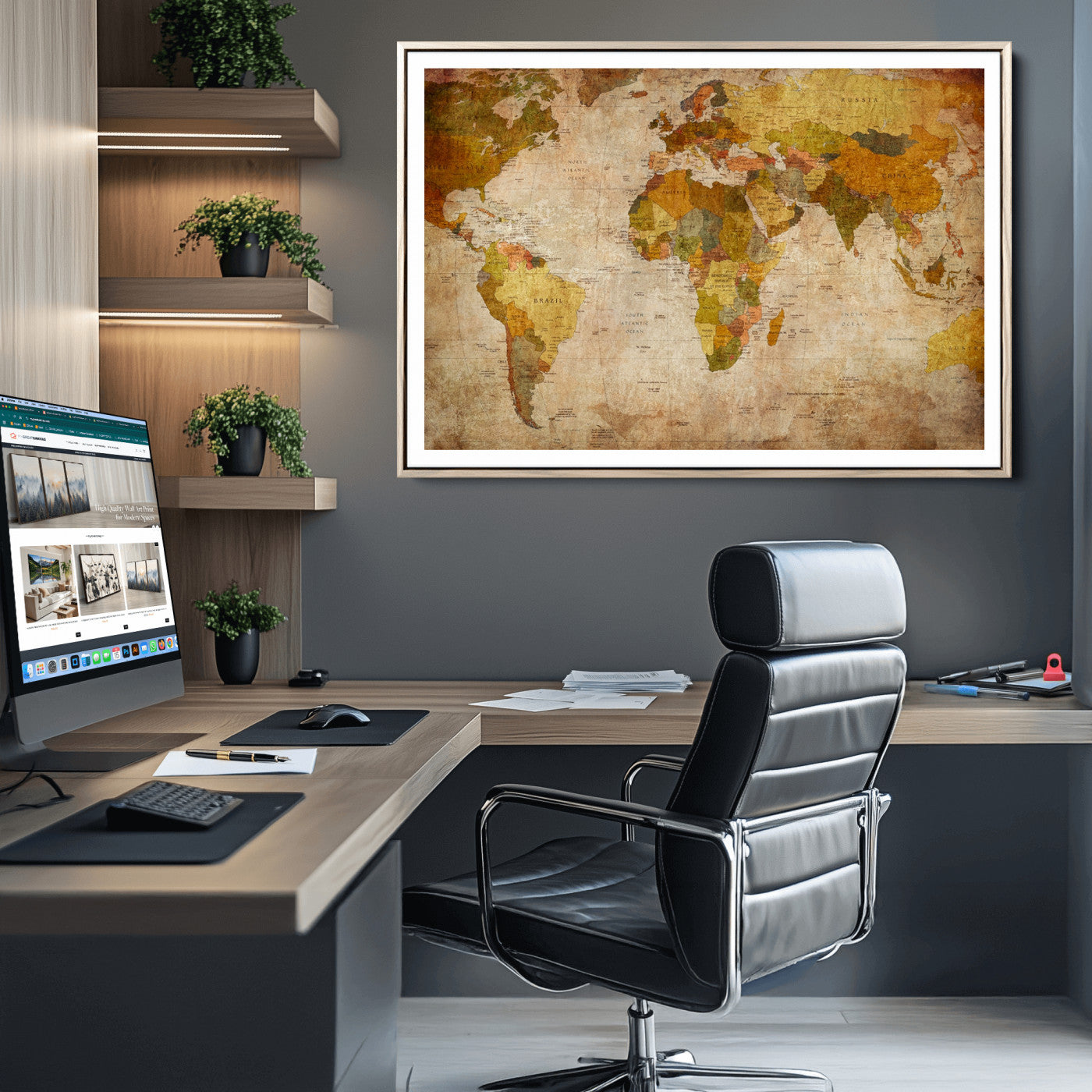 Push Pin World Map Canvas Print – Framed Wall Art for Couples to Track Their Travels – Anniversary Gift or Home Adventure Decor