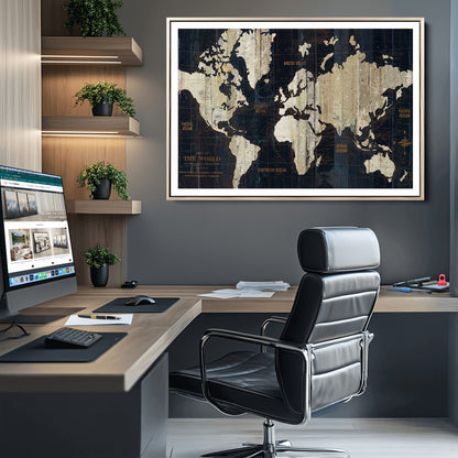 Push Pin World Map Canvas Print – Framed Wall Art for Couples to Track Their Travels – Anniversary Gift or Home Adventure Decor