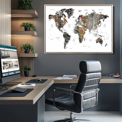 Push Pin World Map Canvas Print – Framed Wall Art for Couples to Track Their Travels – Anniversary Gift or Home Adventure Decor