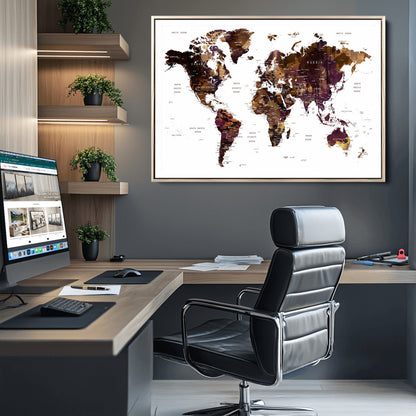 Push Pin World Map Canvas Print – Framed Wall Art for Couples to Track Their Travels – Anniversary Gift or Home Adventure Decor