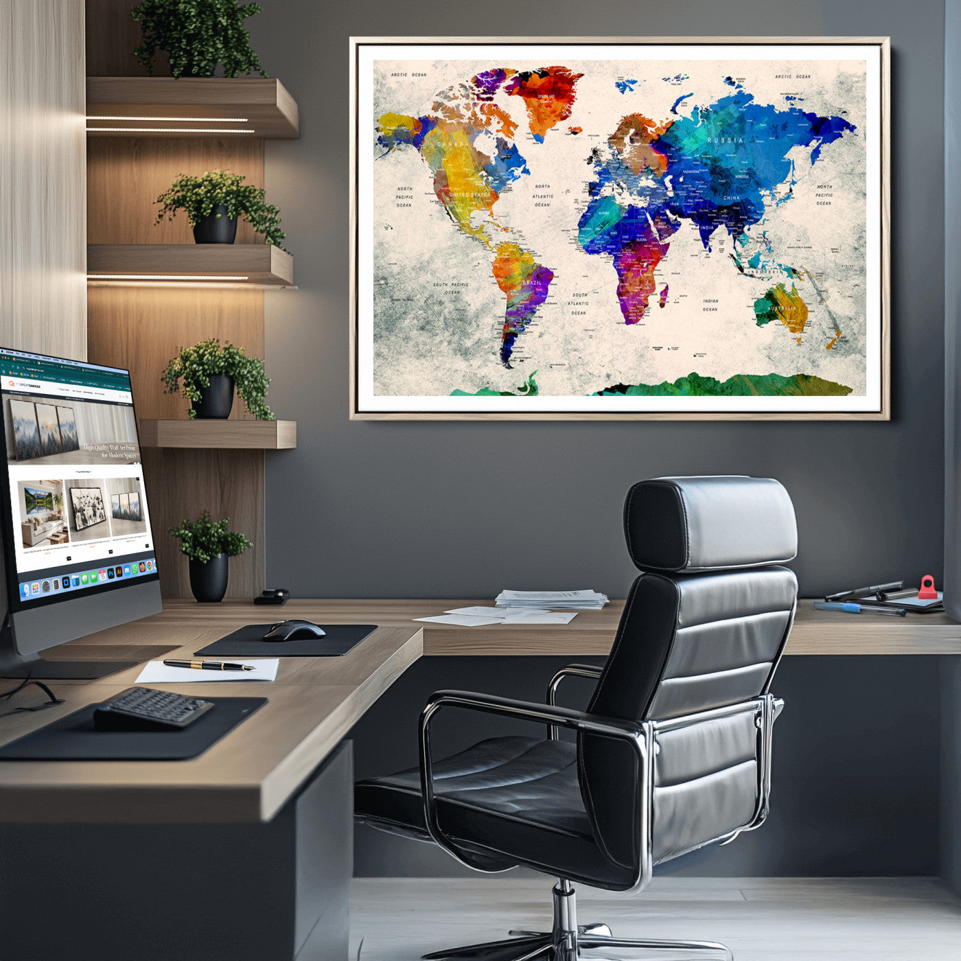 Push Pin World Map Canvas Print – Framed Wall Art for Couples to Track Their Travels – Anniversary Gift or Home Adventure Decor