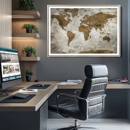 Push Pin World Map Canvas Print – Framed Wall Art for Couples to Track Their Travels – Anniversary Gift or Home Adventure Decor