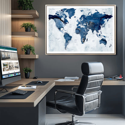 Push Pin World Map Canvas Print – Framed Wall Art for Couples to Track Their Travels – Anniversary Gift or Home Adventure Decor