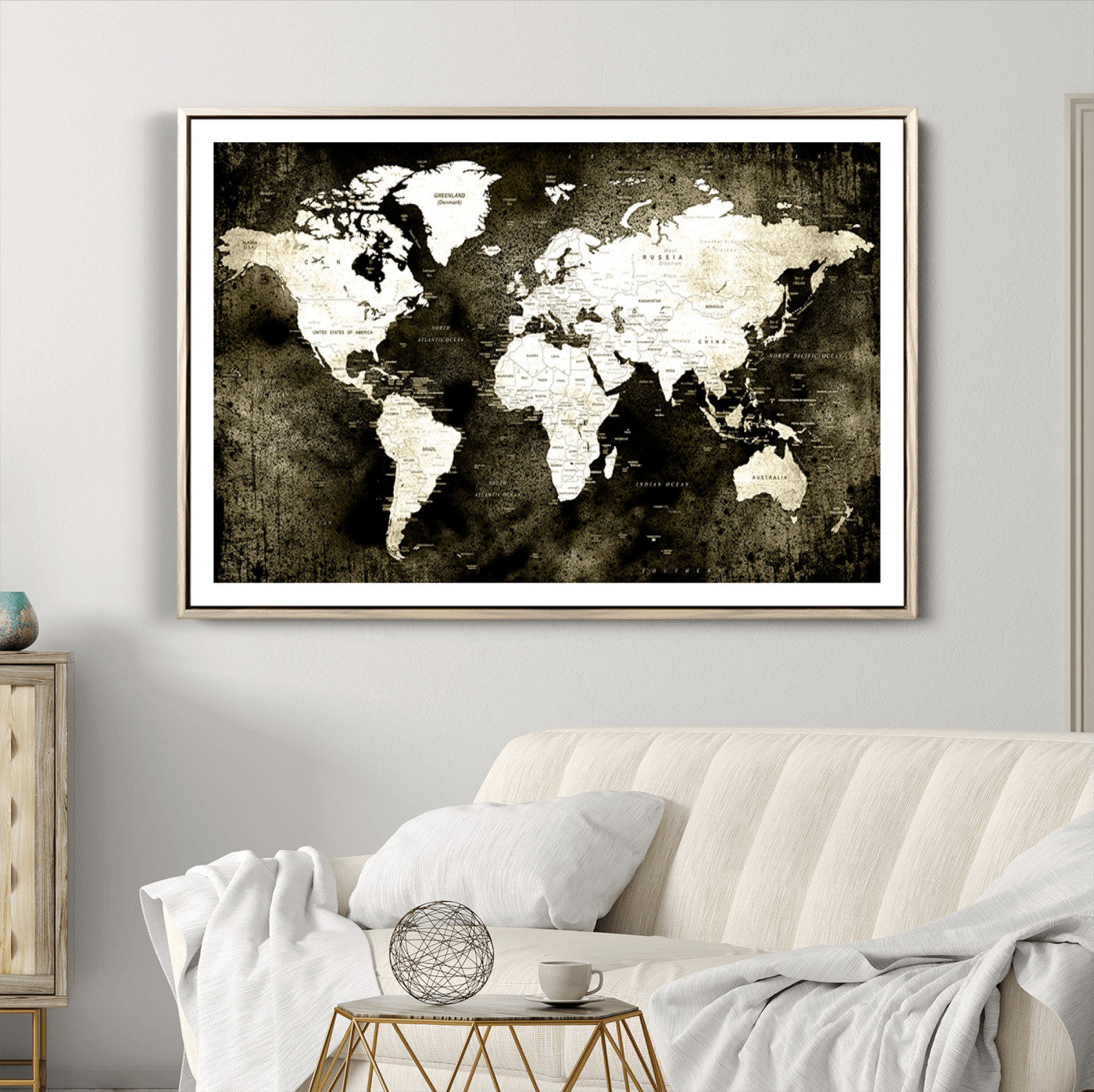 66737-MGV-CV-36X24-Push Pin World Map Canvas Print – Framed Wall Art for Couples to Track Their Travels – Anniversary Gift or Home Adventure Decor