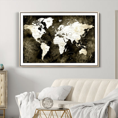 66737-MGV-CV-36X24-Push Pin World Map Canvas Print – Framed Wall Art for Couples to Track Their Travels – Anniversary Gift or Home Adventure Decor