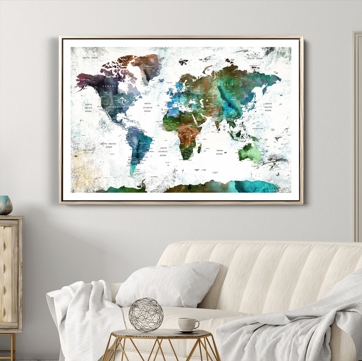 Push Pin World Map Canvas Print – Framed Wall Art for Couples to Track Their Travels – Anniversary Gift or Home Adventure Decor