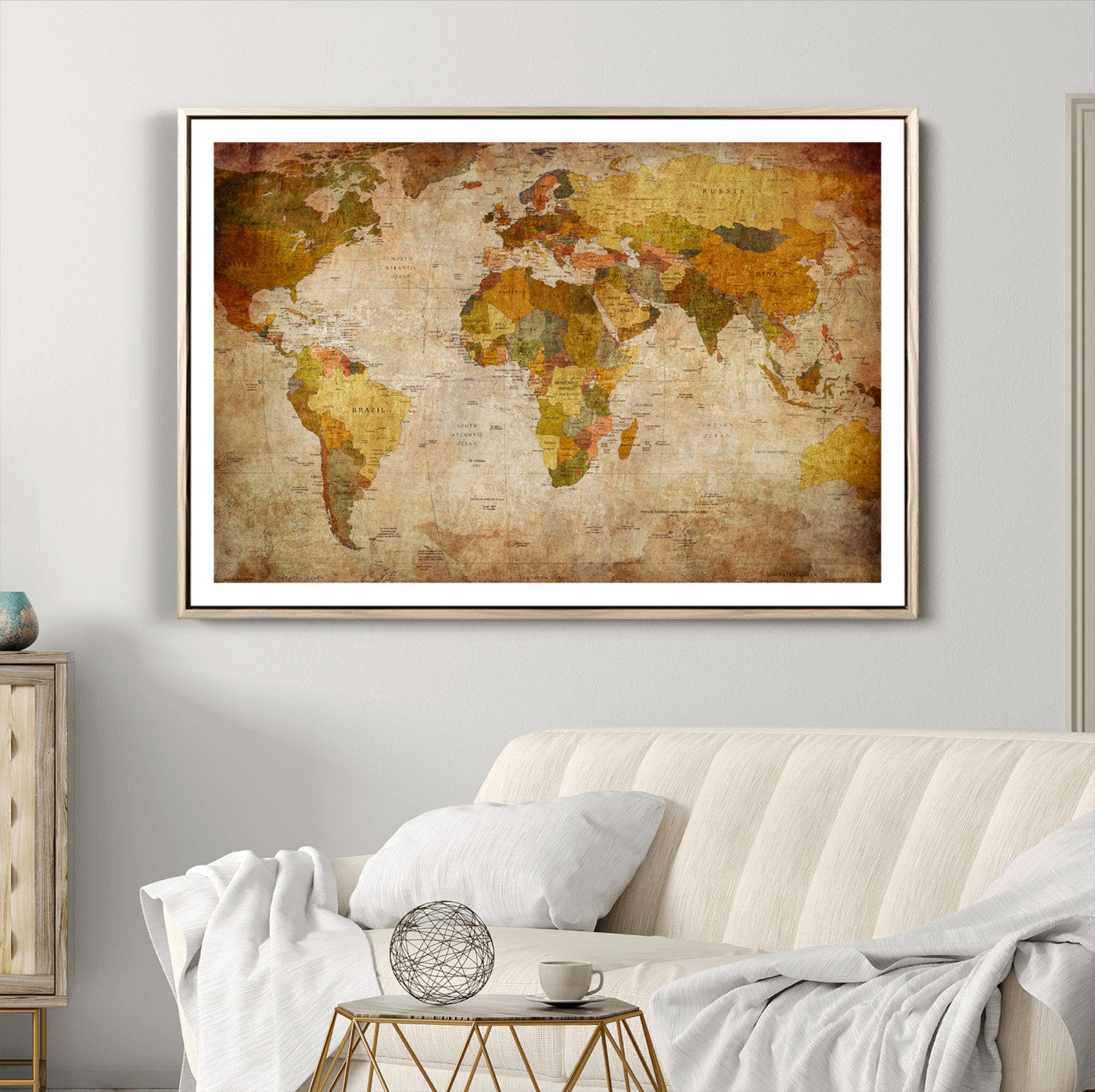 Push Pin World Map Canvas Print – Framed Wall Art for Couples to Track Their Travels – Anniversary Gift or Home Adventure Decor