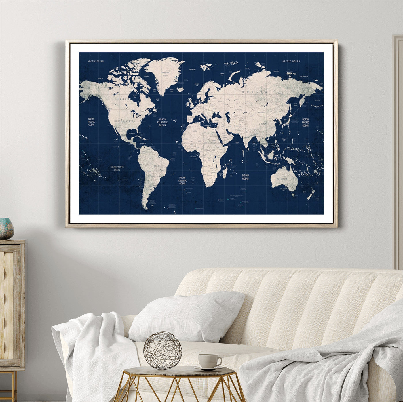 Push Pin World Map Canvas Print – Framed Wall Art for Couples to Track Their Travels – Anniversary Gift or Home Adventure Decor