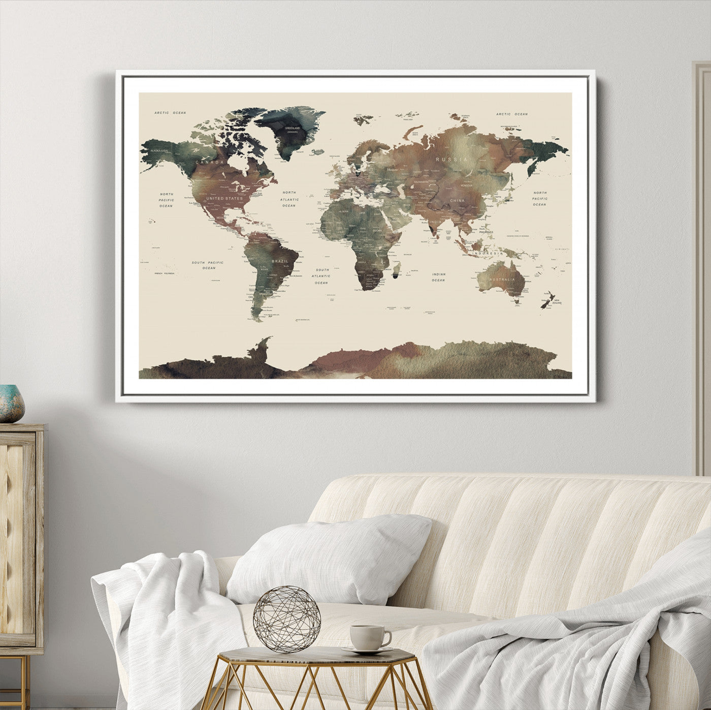 Push Pin World Map Canvas Print – Framed Wall Art for Couples to Track Their Travels – Anniversary Gift or Home Adventure Decor