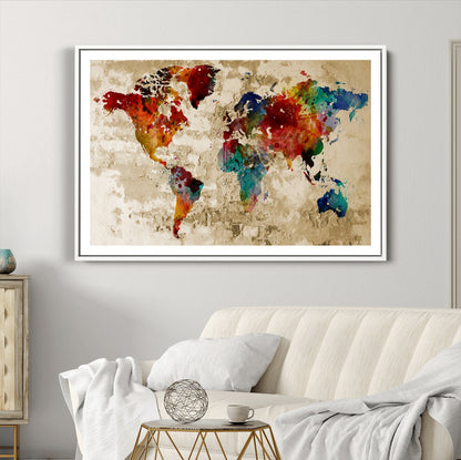 Push Pin World Map Canvas Print – Framed Wall Art for Couples to Track Their Travels – Anniversary Gift or Home Adventure Decor
