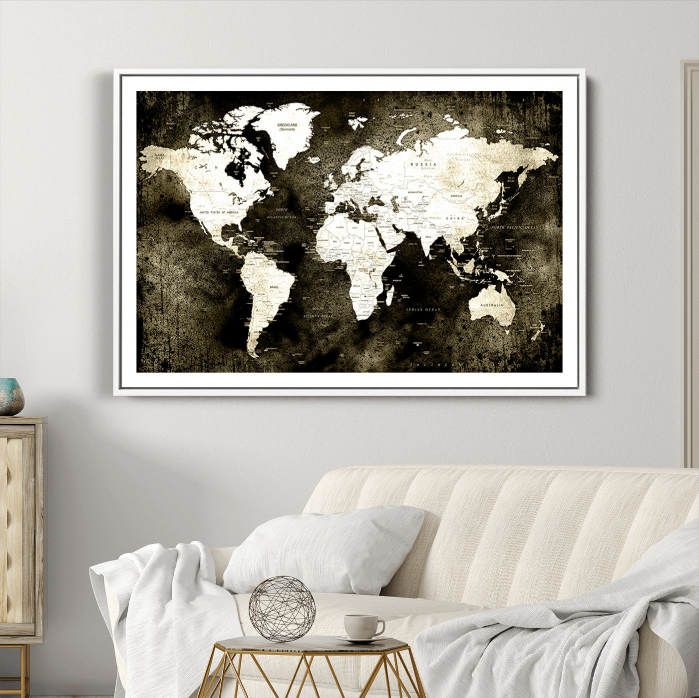66737-MGC-FP-36x24_White-Push Pin World Map Canvas Print – Framed Wall Art for Couples to Track Their Travels – Anniversary Gift or Home Adventure Decor