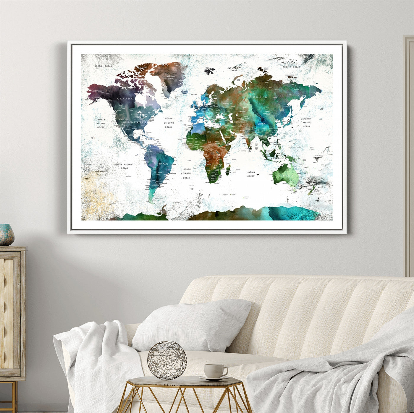 Push Pin World Map Canvas Print – Framed Wall Art for Couples to Track Their Travels – Anniversary Gift or Home Adventure Decor