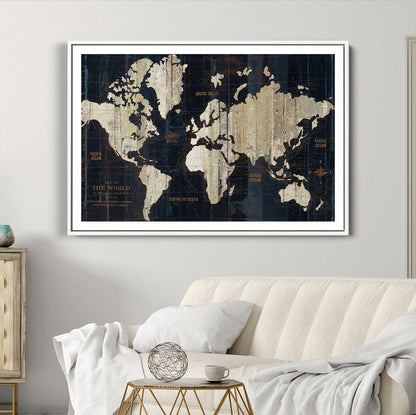 Push Pin World Map Canvas Print – Framed Wall Art for Couples to Track Their Travels – Anniversary Gift or Home Adventure Decor