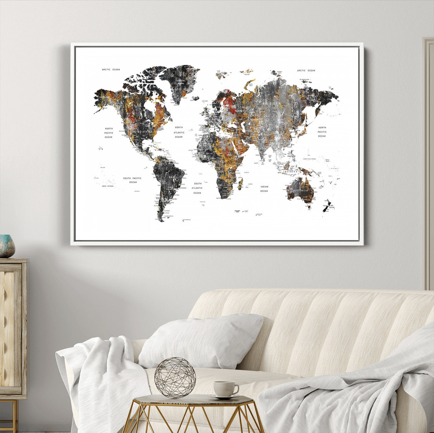 Push Pin World Map Canvas Print – Framed Wall Art for Couples to Track Their Travels – Anniversary Gift or Home Adventure Decor