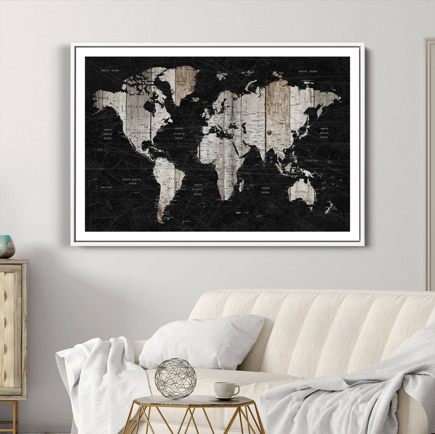 Push Pin World Map Canvas Print – Framed Wall Art for Couples to Track Their Travels – Anniversary Gift or Home Adventure Decor
