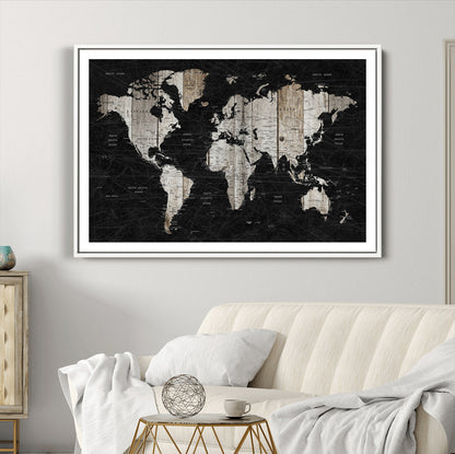 Push Pin World Map Canvas Print – Framed Wall Art for Couples to Track Their Travels – Anniversary Gift or Home Adventure Decor