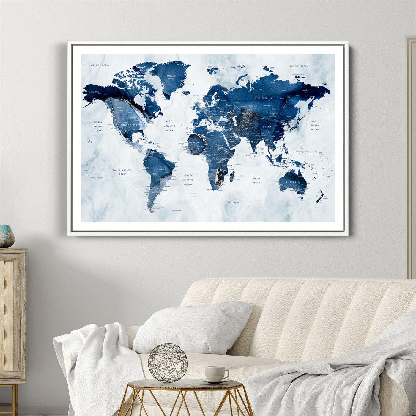 Push Pin World Map Canvas Print – Framed Wall Art for Couples to Track Their Travels – Anniversary Gift or Home Adventure Decor