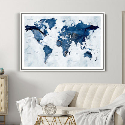 Push Pin World Map Canvas Print – Framed Wall Art for Couples to Track Their Travels – Anniversary Gift or Home Adventure Decor