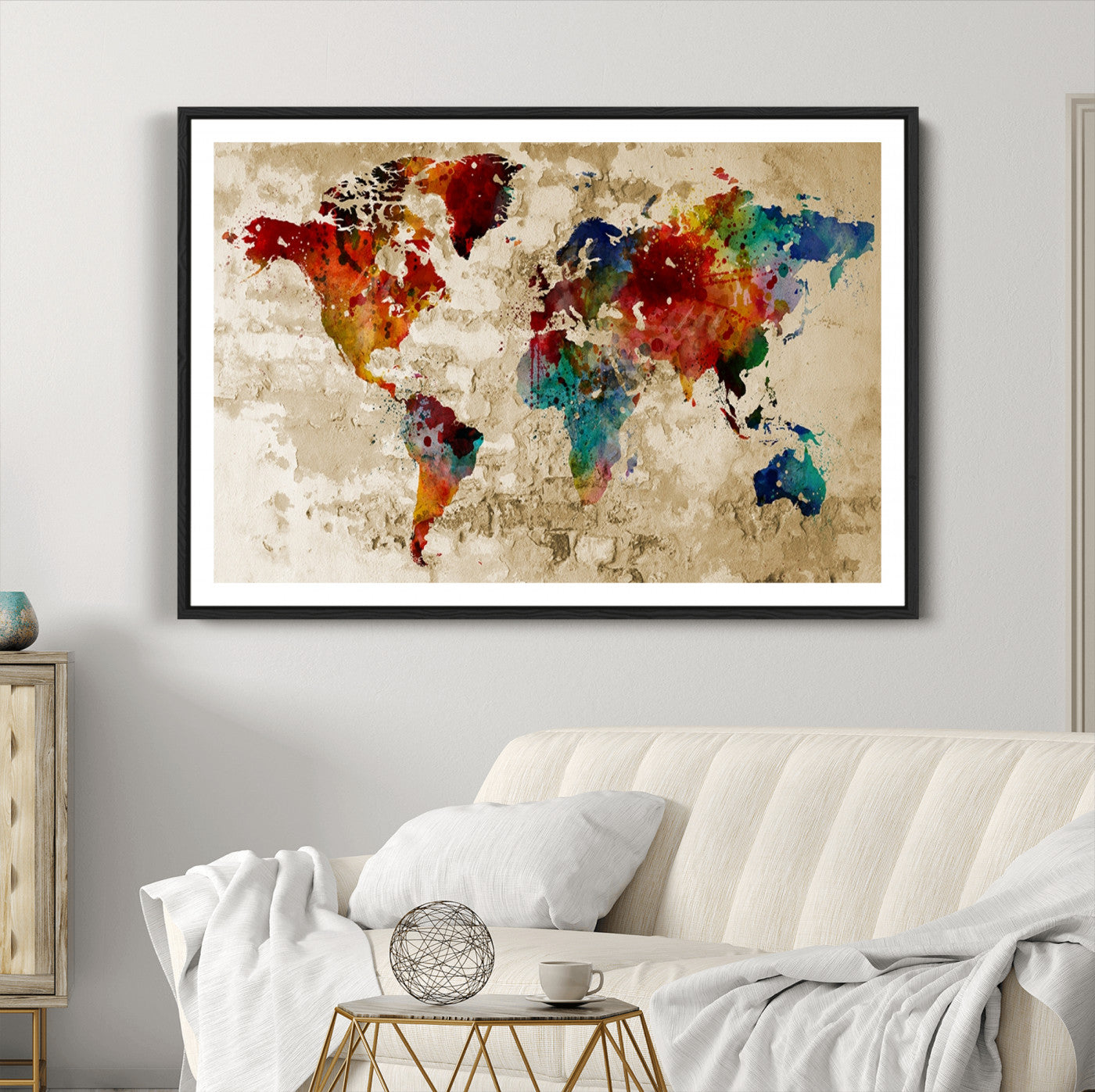Push Pin World Map Canvas Print – Framed Wall Art for Couples to Track Their Travels – Anniversary Gift or Home Adventure Decor
