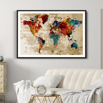 Push Pin World Map Canvas Print – Framed Wall Art for Couples to Track Their Travels – Anniversary Gift or Home Adventure Decor