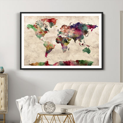 Push Pin World Map Canvas Print – Framed Wall Art for Couples to Track Their Travels – Anniversary Gift or Home Adventure Decor