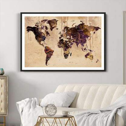 Push Pin World Map Canvas Print – Framed Wall Art for Couples to Track Their Travels – Anniversary Gift or Home Adventure Decor