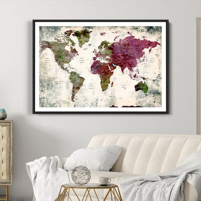 Push Pin World Map Canvas Print – Framed Wall Art for Couples to Track Their Travels – Anniversary Gift or Home Adventure Decor