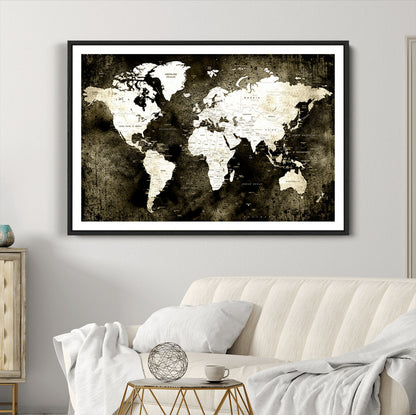 66737-MGC-FP-36x24_Black-Push Pin World Map Canvas Print – Framed Wall Art for Couples to Track Their Travels – Anniversary Gift or Home Adventure Decor