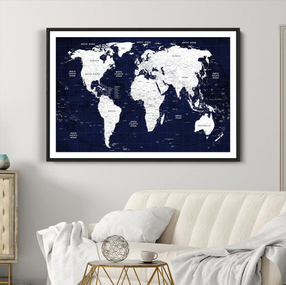 Push Pin World Map Canvas Print – Framed Wall Art for Couples to Track Their Travels – Anniversary Gift or Home Adventure Decor