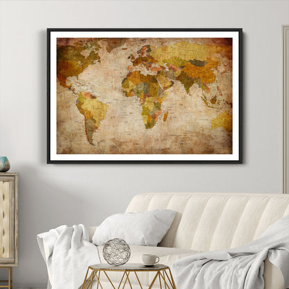 Push Pin World Map Canvas Print – Framed Wall Art for Couples to Track Their Travels – Anniversary Gift or Home Adventure Decor