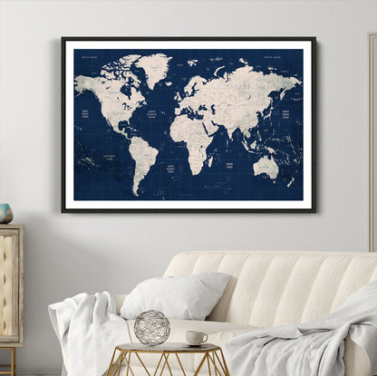 Push Pin World Map Canvas Print – Framed Wall Art for Couples to Track Their Travels – Anniversary Gift or Home Adventure Decor
