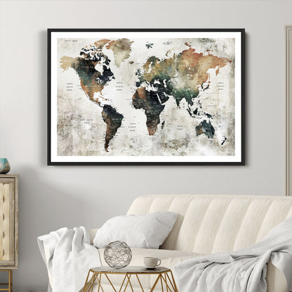 Push Pin World Map Canvas Print – Framed Wall Art for Couples to Track Their Travels – Anniversary Gift or Home Adventure Decor
