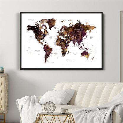 Push Pin World Map Canvas Print – Framed Wall Art for Couples to Track Their Travels – Anniversary Gift or Home Adventure Decor