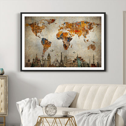 Push Pin World Map Canvas Print – Framed Wall Art for Couples to Track Their Travels – Anniversary Gift or Home Adventure Decor