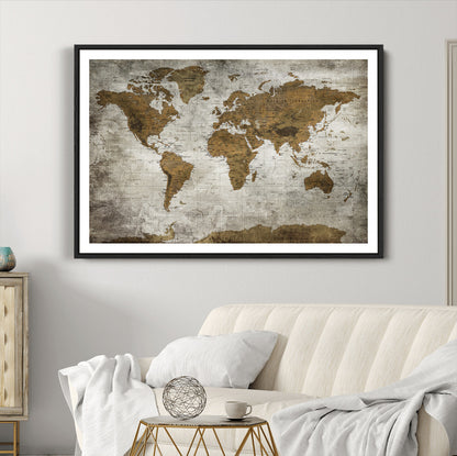 Push Pin World Map Canvas Print – Framed Wall Art for Couples to Track Their Travels – Anniversary Gift or Home Adventure Decor