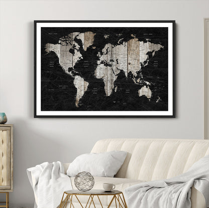 Push Pin World Map Canvas Print – Framed Wall Art for Couples to Track Their Travels – Anniversary Gift or Home Adventure Decor