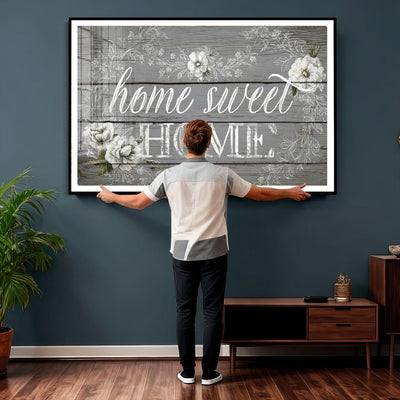 Home Sweet Home Sign Wall Art Canvas Print, Floral Farmhouse Decor