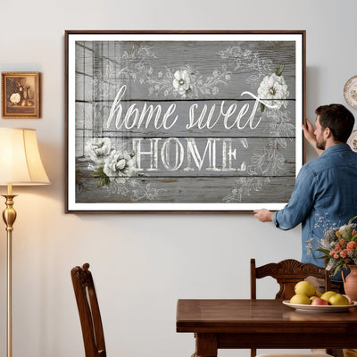 Home Sweet Home Sign Wall Art Canvas Print, Floral Farmhouse Decor