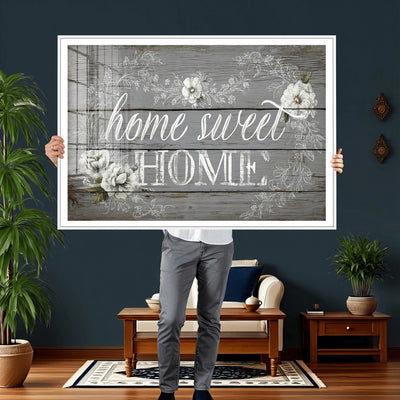 Home Sweet Home Sign Wall Art Canvas Print, Floral Farmhouse Decor