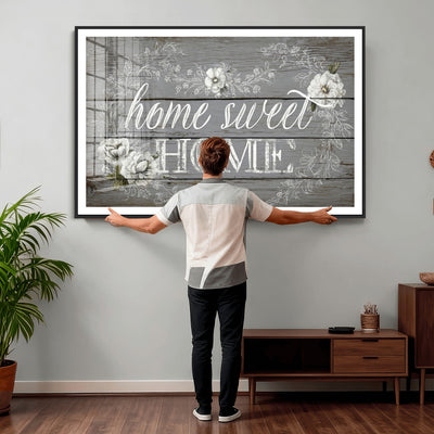 Home Sweet Home Sign Wall Art Canvas Print, Floral Farmhouse Decor