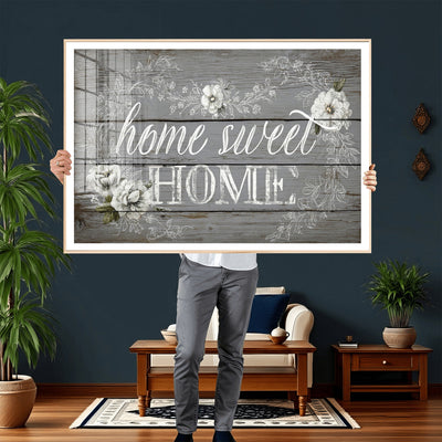 Home Sweet Home Sign Wall Art Canvas Print, Floral Farmhouse Decor
