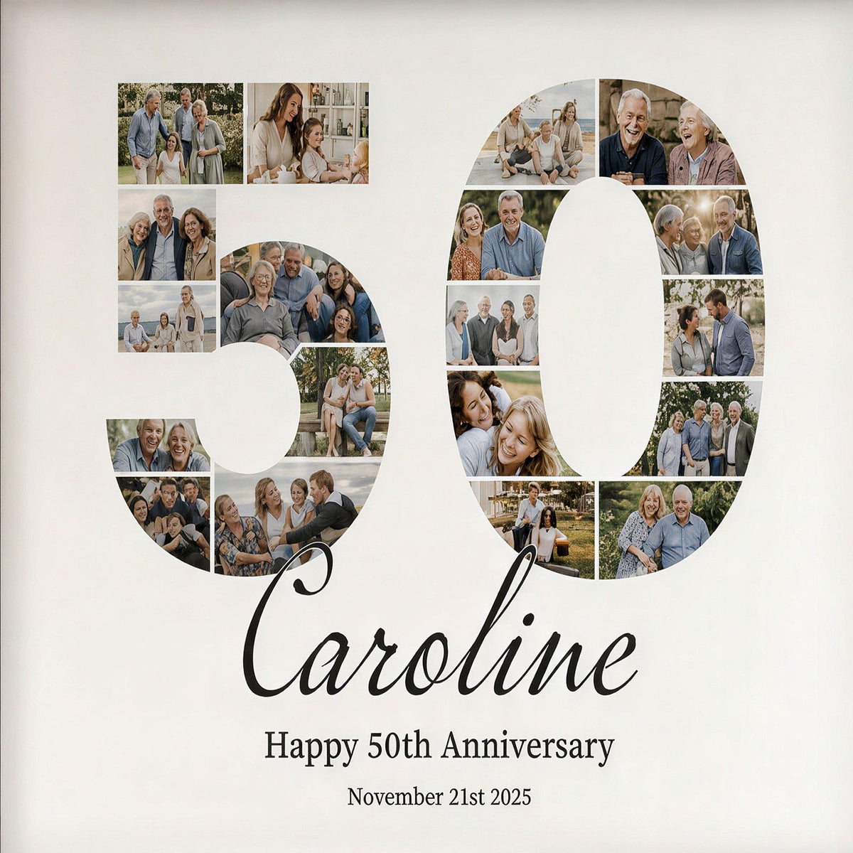 Personalized 50th anniversary photo collage, flat view of the design