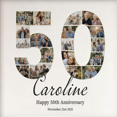 Personalized 50th anniversary photo collage, flat view of the design