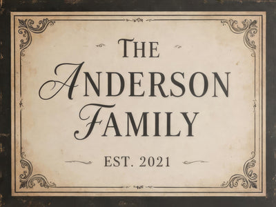 Ornate vintage family sign, charcoal border, print option