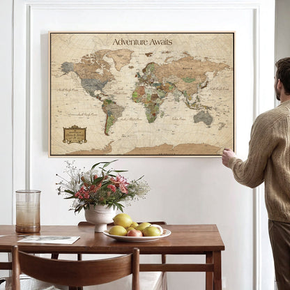82844776-MGV-CV-30X20-Personalized World Map Print, Customizable Push Pin Framed World Map Print on Canvas - Custom Quote on Map Print