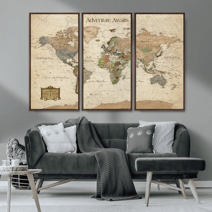 82844776-MGV-FC-48X32-3P-Personalized World Map Print, Customizable Push Pin Framed World Map Print on Canvas - Custom Quote on Map Print