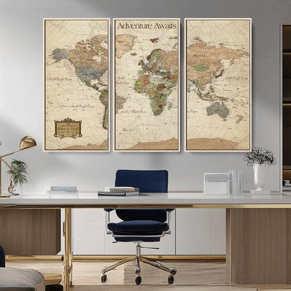 82844776-MGV-FC-48X32-3P-Personalized World Map Print, Customizable Push Pin Framed World Map Print on Canvas - Custom Quote on Map Print