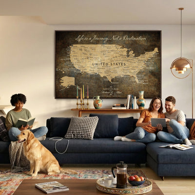 51713332-MGV-CV-36X24 - Personalized USA Push Pin Travel Map Canvas for Adventure Wall Decor